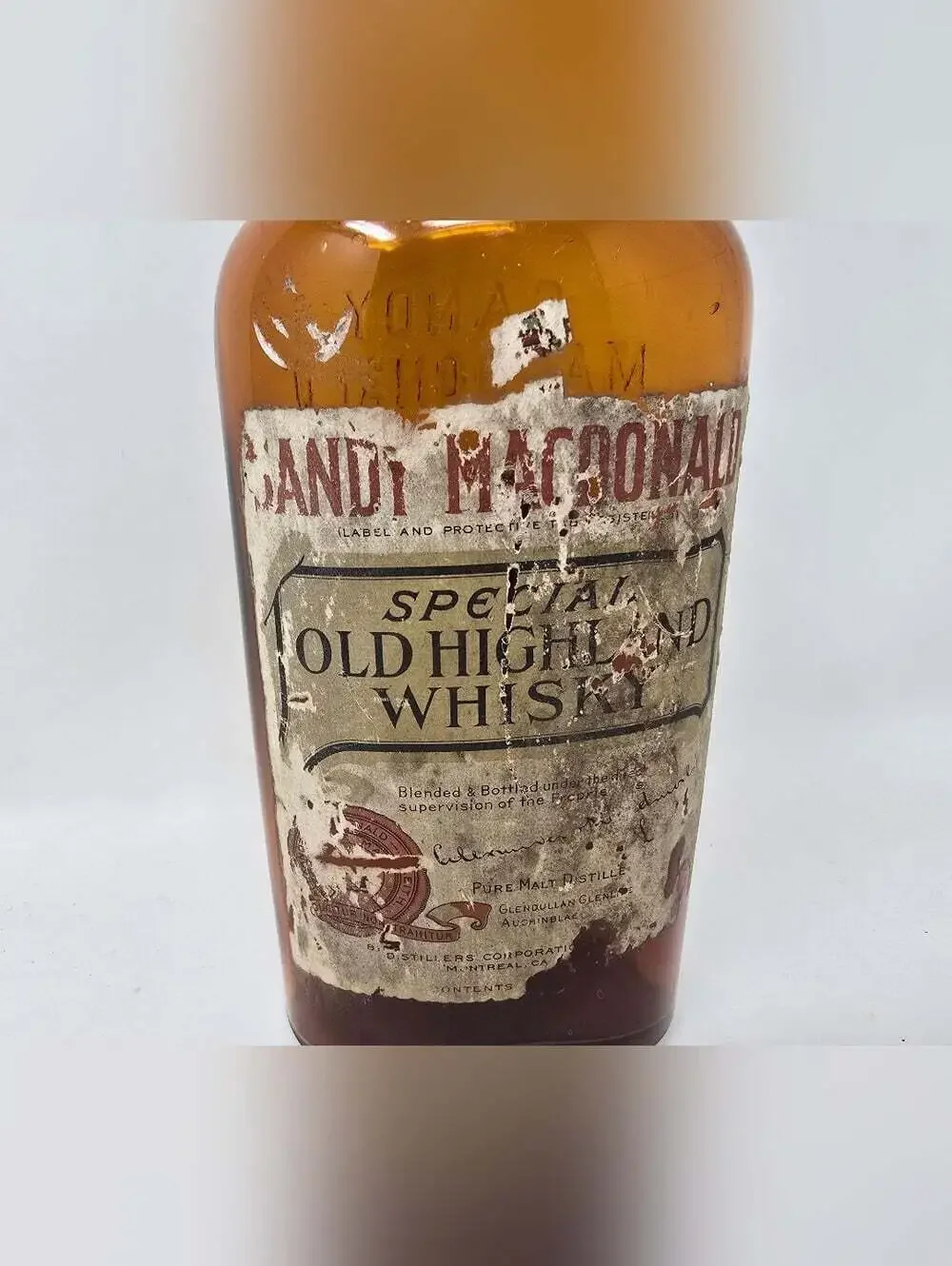 Vintage Sandy Macdonald Special Old Scotch Whiskey Liquor Bottle Amber 50s 60s